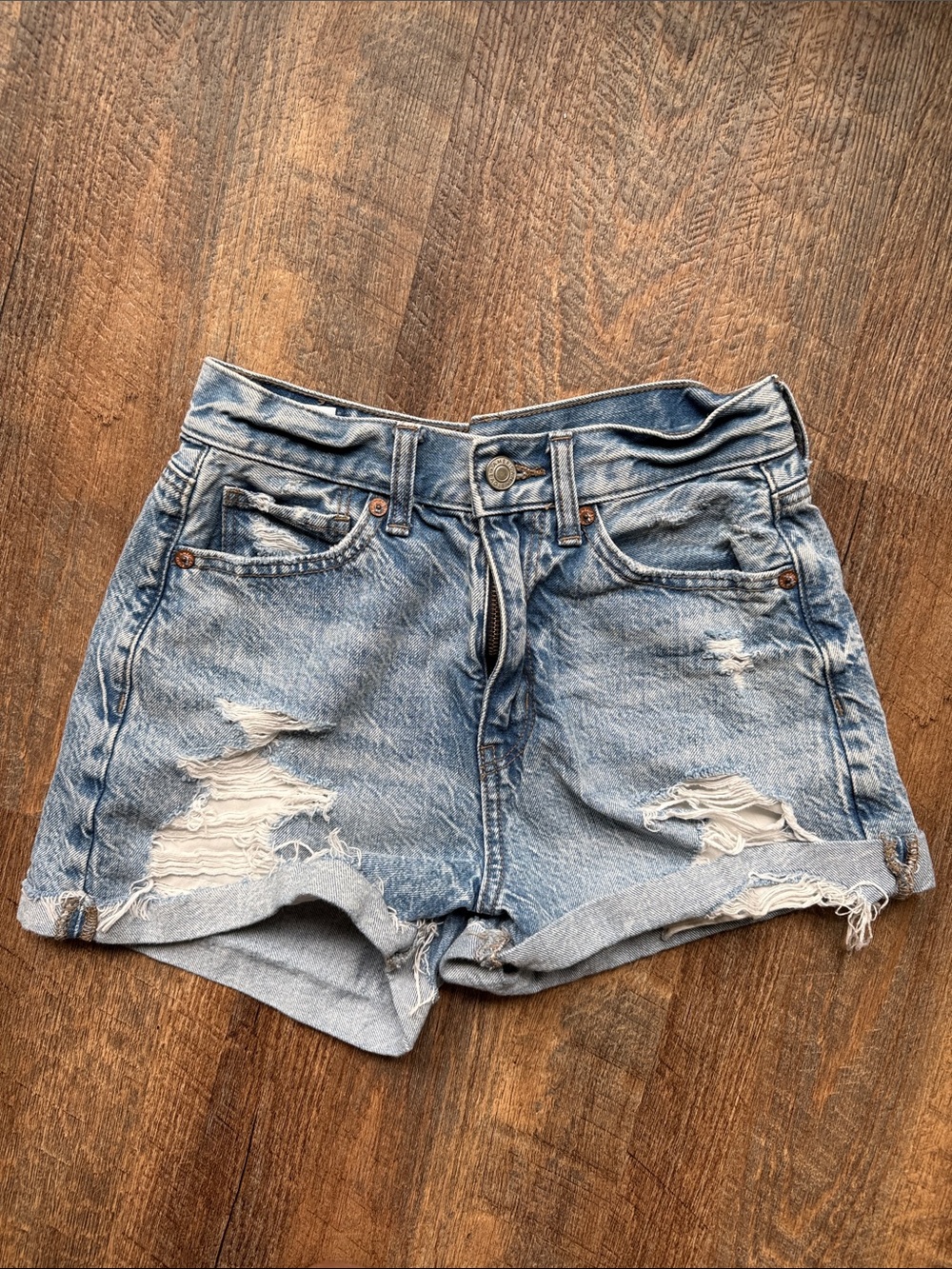 American Eagle Outfitters Light Blue Distressed Denim Shorts